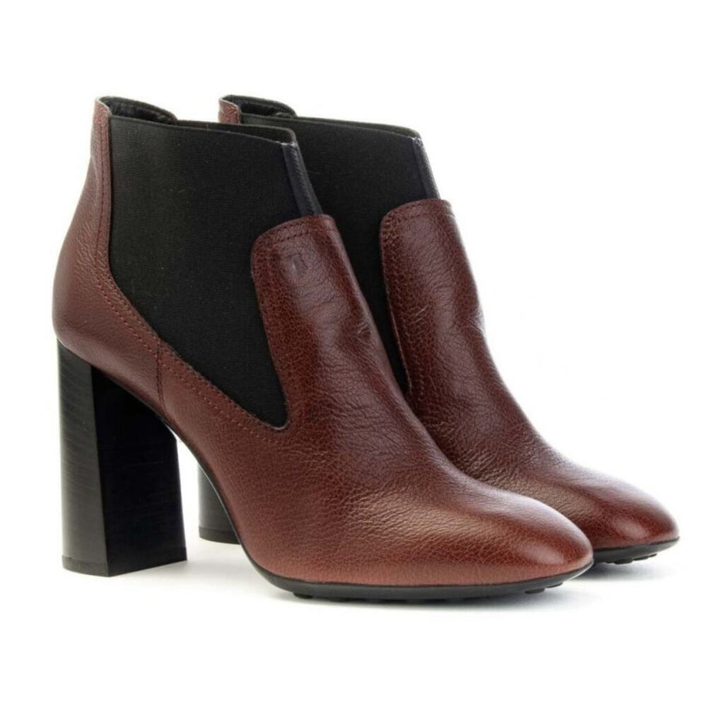 Tod’s Tronchetto Donna Calfskin Leather Ankle Boot Burgundy Size 38 Italy‎ 8 US